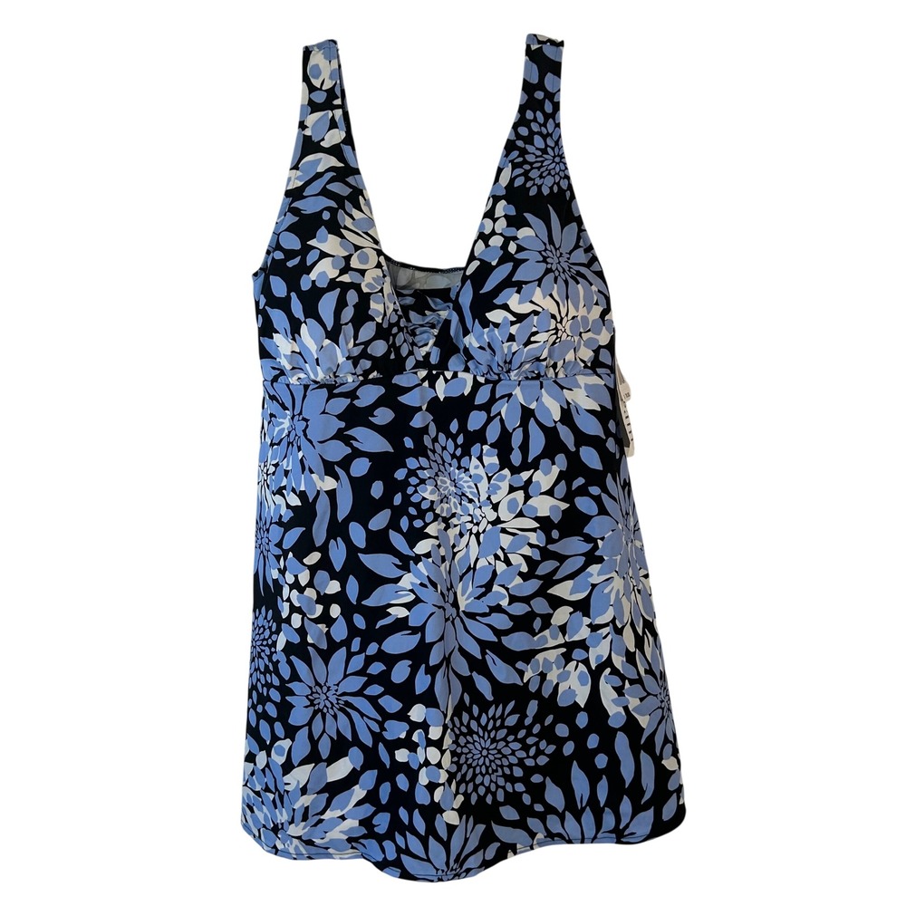 Upstream Womens Blue Floral One Piece Swim Dress V-Neck Plus Size 18 72492K NEW
